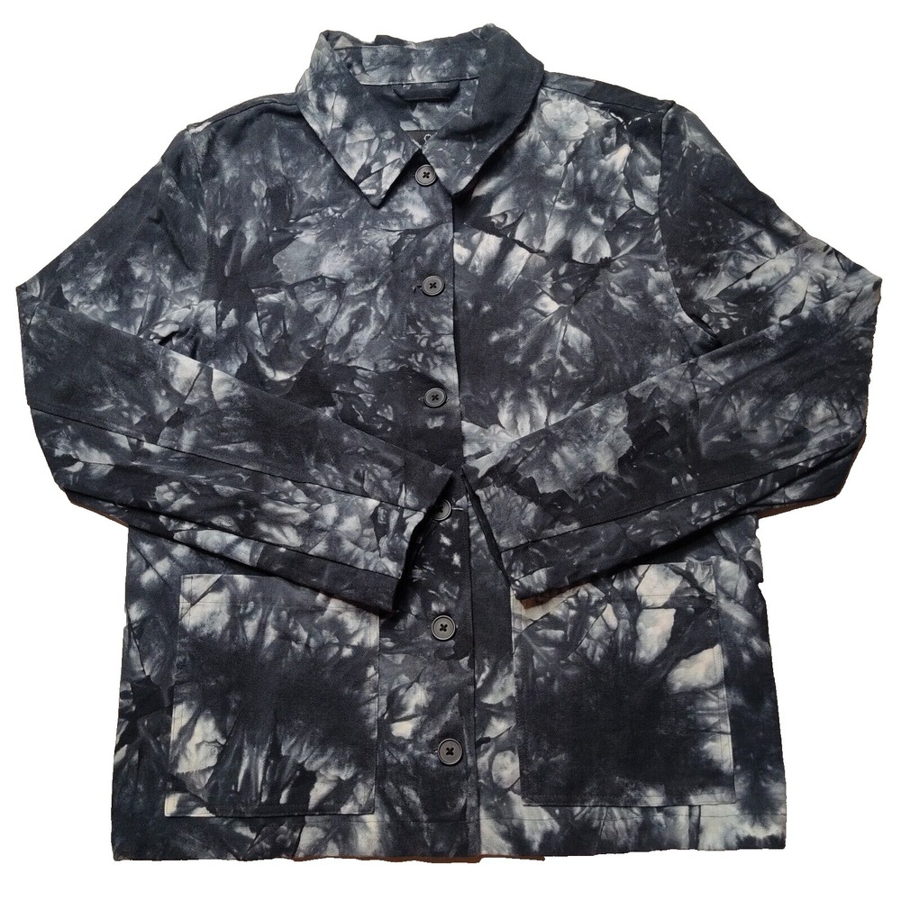 EMPYRE Women Small Black Marble Dye Long Sleeve Denim Jean Jacket